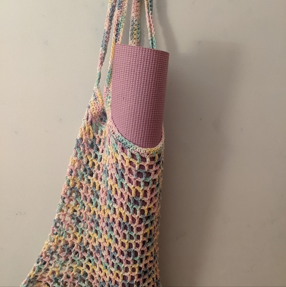 Crochet Yoga / Market Shoulder Bag, Boho Multicolor Cotton Tote , Roomy- SALE - Picture 1 of 10